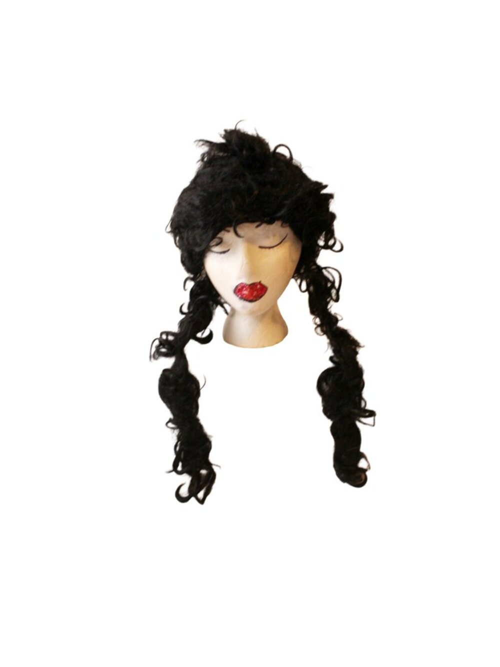 Black Curly Costumer Wig Long Ringlets Pigtails OSFM